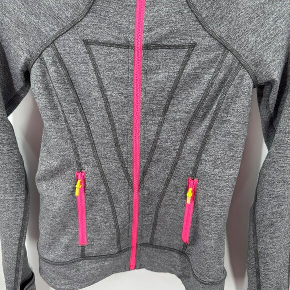 Ivivva By Lululemon Girls Grey Full Zip Jacket W/ Pink Accents Thumb Holes Sz 12 - Picture 2 of 7